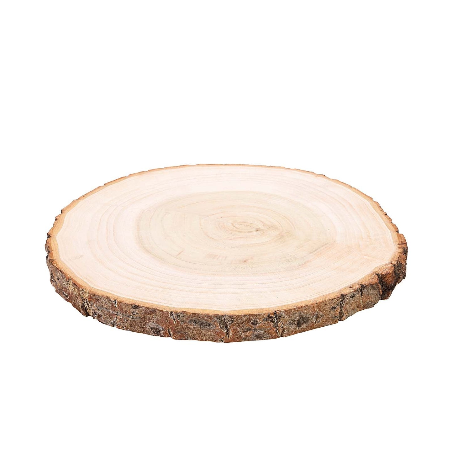 Natural color round rustic wood slice, 15" diameter, perfect for table centerpieces.
