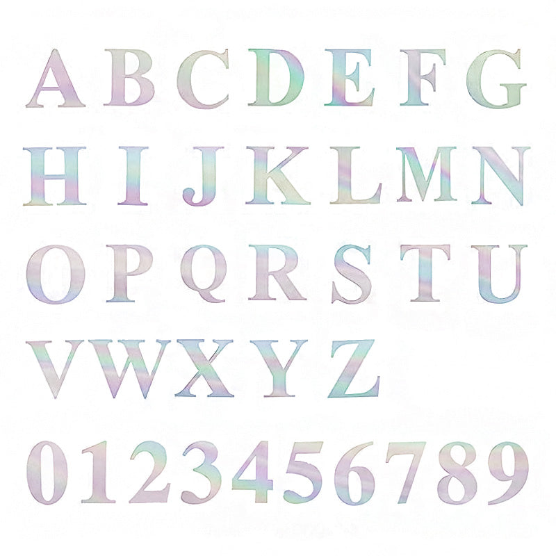 Iridescent alphabet stickers in a customizable banner pack.